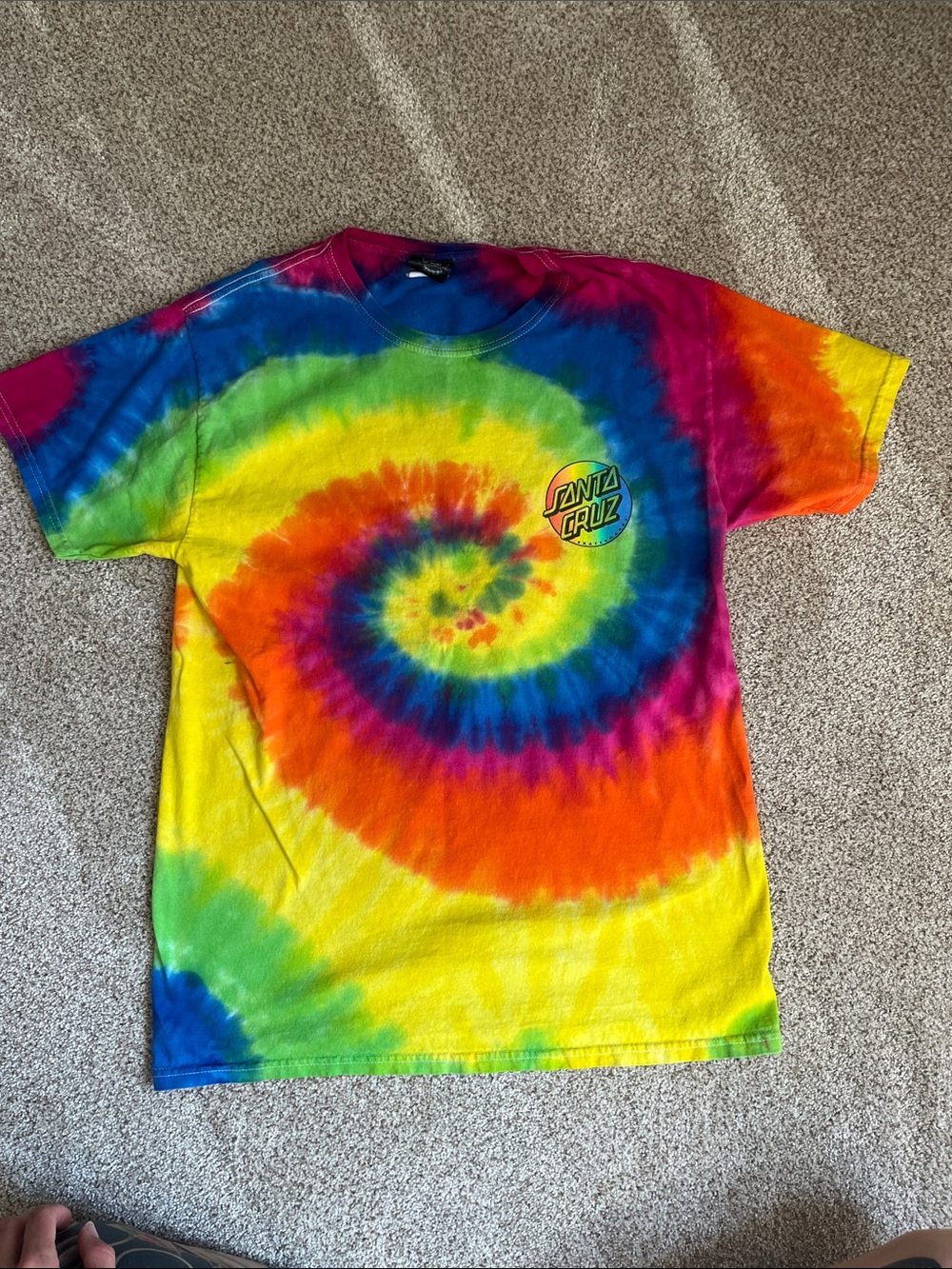 Santa Cruz Tie-Dye Spiral Tee in Rainbow Colors 100% cotton
